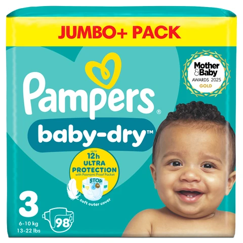 Pampers Baby-Dry Nappies Size 3 6-10kg 98 Pack Jumbo+ Pack