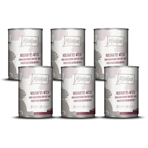 MjAMjAM Herzhaftes Wild & Kaninchen an fruchtigen Heidelbeeren 6 x 400 g
