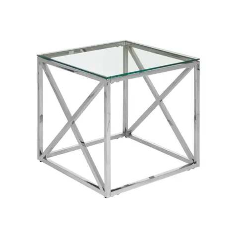 Interiors by Premier Side Table Allure Cross Square Silver Finish/Glass