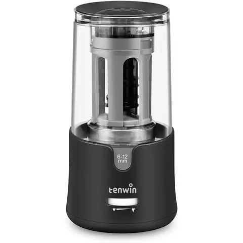 tenwin Elektrischer Stiftspitzer, AC-Adapter-betrieben, mit Aufbewahrungsdose für 6–12 mm Buntstifte, Automatischer Abschaltung für Künstler, Kinder, Büro, Klassenzimmer und Schulen, tragbar, robust, EU-Standard (schwarz), Neu-Jahr-Sonderangebot, Top-Geschenkideen