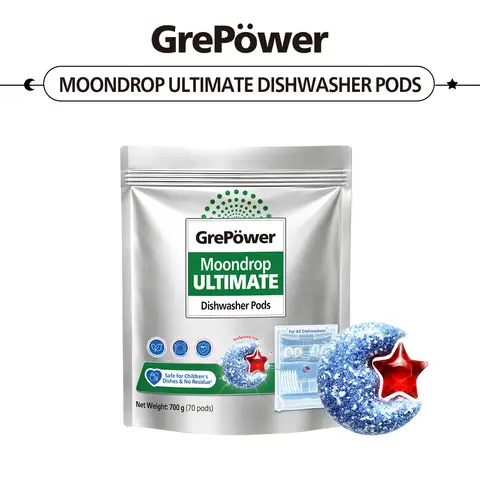 GrePower Starry Night Ultra-Clean Vaatwastabletten, 10 g x 70 tabletten, snel oplossend, snelle was, antibacterieel, restvrij, voor vaatwassers.
