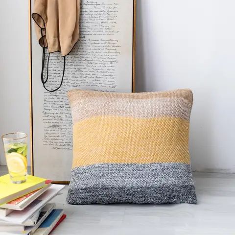 MEROPE, Cotton knit/Fringed Cushion Cover, 50x50cm, gradient color, 1pack