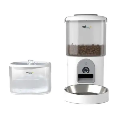 Eziclean® Nutribot Cam+ C8 Distributeur de croquettes et fontaine à eau pour chats et petits chiens