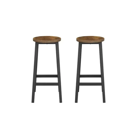 VASAGLE Barhocker-Set, 2 Stück, Barstühle, Küchenstühle mit stabilem Stahlrahmen, Höhe 65 cm, rund, leicht zu montieren, Industrie-Design, Vintage-Braun-Schwarz