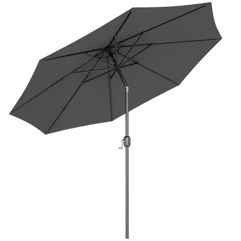 Outsunny 3(m) Garden Parasol Umbrellas, Outdoor Sun Shade with 8 Ribs, Tilt and Crank Handle for Balcony, Bench, Garden, Dark Grey
