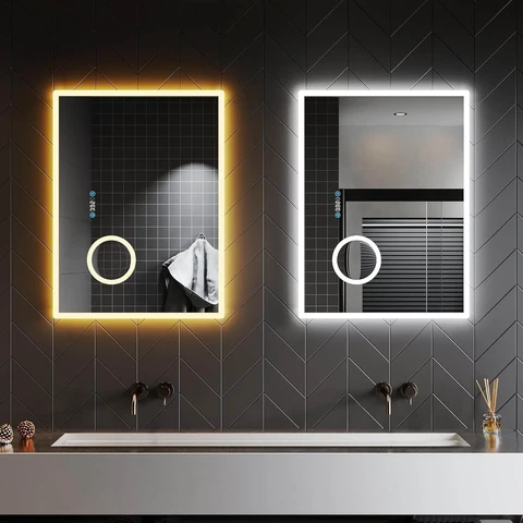SONNI Bathroom Mirror with Lighting Anti-Fog LED Touch Switch, Clock, Temperature, 3x Magnification, 80cm×60cm