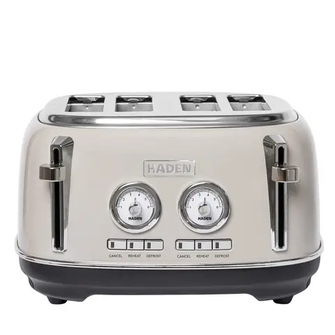 Haden Jersey Retro 4 Slice Toaster, Coated Stainless Steel, Putty Beige