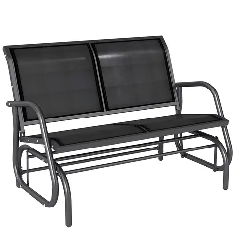 Outsunny 2-Person Outdoor Glider Bench Patio Double Swing Gliding Chair Loveseat w/Power Coated Steel Frame for Garden Patio Porch, Black