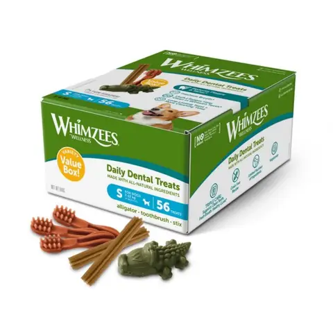 WHIMZEES Variety Value Box Small 56 Pack (Toothbrush, Stix, Alligator)