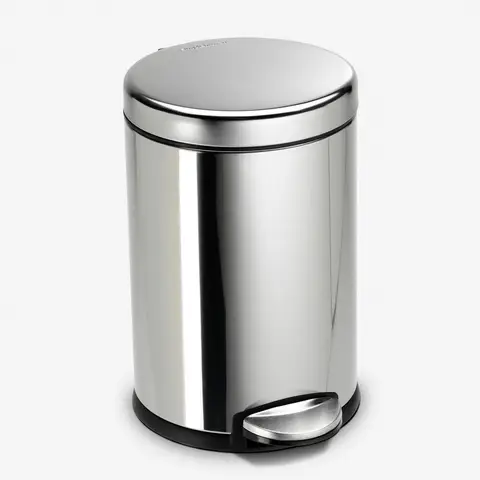 Simplehuman 4.5L Round Bathroom Pedal Bin, Polished Steel