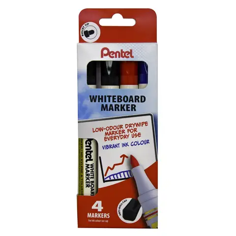 Pentel Whiteboard Marker Bullet Tip Assorted Pack of 4