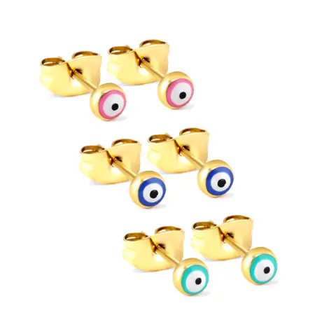 Mixed Colour Eyeballs Set 18K Gold Plated 4mm Studs
