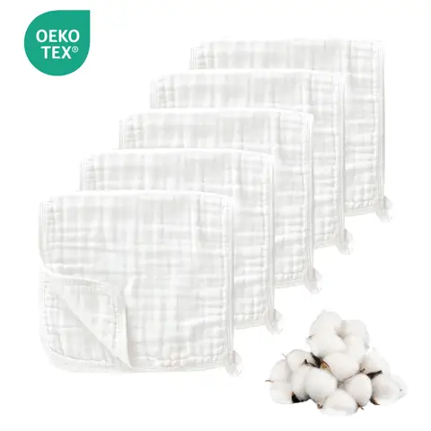 LeBonsoir Towels， 5 Pack Muslin Cloths for Baby， 100% Cotton 6 Layers Absorbent Baby Muslin Squares Cloths for Newborn Boy and Girl， Soft， Breathable and Extremely Absorbent Baby Muslin Burp Cloths， 30*50cm， 5 Pack (White)