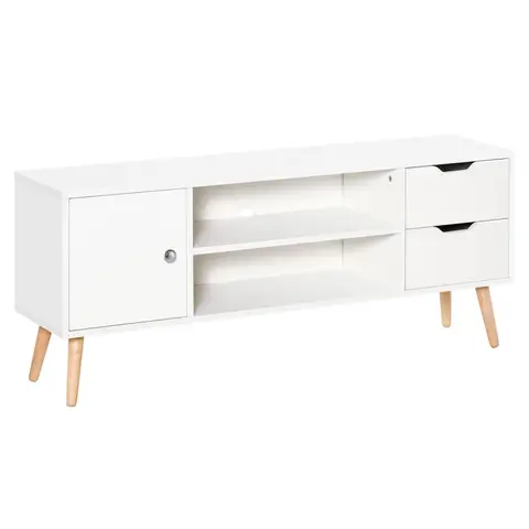 HOMCOM TV Stand for TVs up to 50", TV Console Cabinet with Open Storage Shelf and Drawers for Living Room, Entertainment Room and Bedroom, White