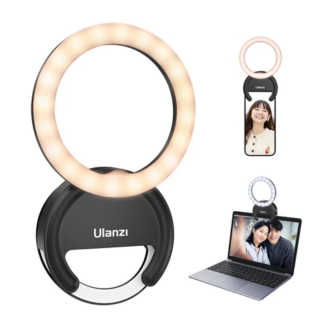 'ULANZI 4" Ring Light for Phones, Selfie Light for Photos, 3 Color Temperatures (3000K-7000K), 5 Brightness Levels, Laptop Light for Video Conferencing, Streaming, Makeup, Vlogging, YouTube, TikTok'