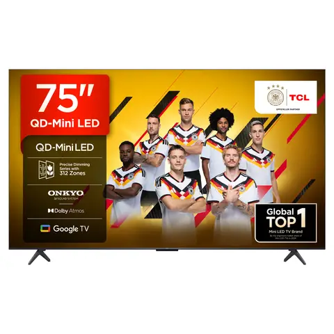 TCL 75Q6C QLED Mini LED Fernseher, 75 Zoll, 4K HDR Premium, Dolby Vision IQ & Atmos, Onkyo 2.1 Sound, Smart TV mit Google TV, Game master, 144Hz Motion Clarity Pro, AMD FreeSync Premium Pro, HDMI 2.1, AirPlay 2, Google Assistant & Alexa