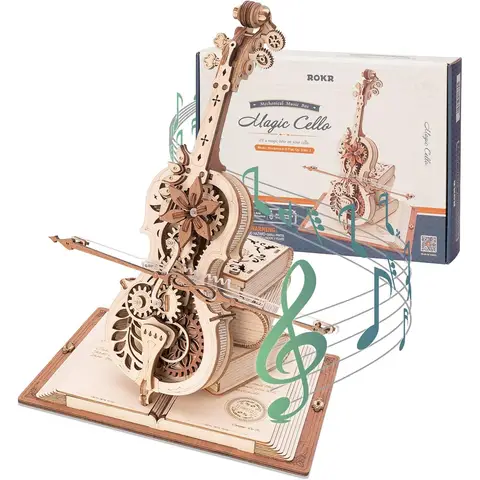 Robotime ROKR Puzzle 3D bois violoncelle magique - 27,5x27,5x47,5 cm - 1 pièce, décoration à la maison, décoration d’étagère,Cadeaux artisanaux pour adultes et adolescents,Jouets éducatifs