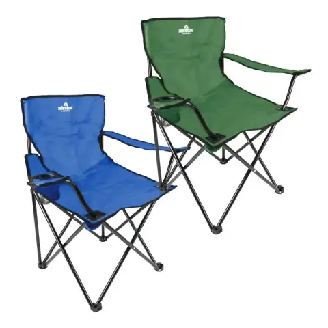 Milestone Folding Leisure Chair W/Cup Holder - Green or Blue
