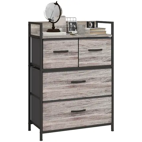 HOMCOM Bedroom Chest of Drawers, Fabric Dresser with 4 Drawers, Storage Organiser Unit with Shelf and Metal Frame Grey