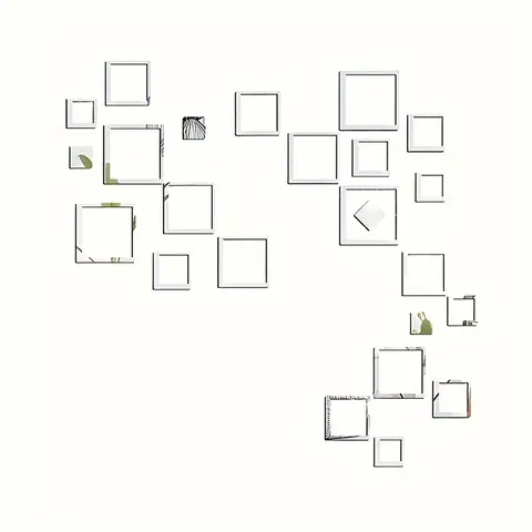 24pcs PVC mirror-finish hollowed-out rectangular acrylic stickers, self-adhesive, waterproof, removable.silver