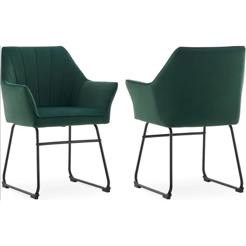 CLIPOP Set of 2 Velvet Dining Chairs, Modern Kitchen Upholstered Armchairs with Metal Legs & Backrest, Ergonomic Seat Green