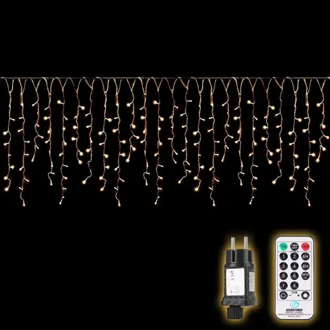 SALCAR Guirlande lumineuse extérieure 5M 200 LED rideau de stalactites avec télécommande, 8 modes, IP44, étanche - Blanc chaud