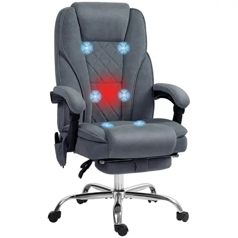 Vinsetto Massage Office Chair with 6 Point Massage and Heat, Desk Chair with Footrest, Reclining Backrest, Swivel Wheels, Adjustable Height, Dark Grey