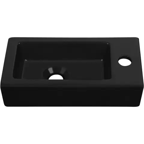 Small Washbasin Guest Toilet Sink Black Matt Rectangular Ceramic Hanging for Bathroom Sink Hand Sink, Toilet, 365 x 180 x 90 mm Tap Right