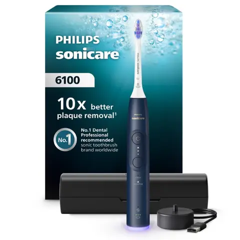 Philips Sonicare 6100 Series – Elektrische Tandenborstel – Blauw - Reisetui - Gevoelige tanden - HX7403/05