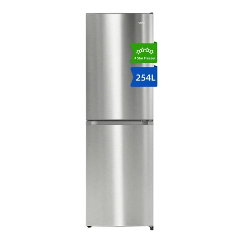 CHiQ JKR254LSSE 54 cm Wide 176 cm Tall Stainless Steel Low Frost Freestanding Fridge Freezer, 254 L, E Rated