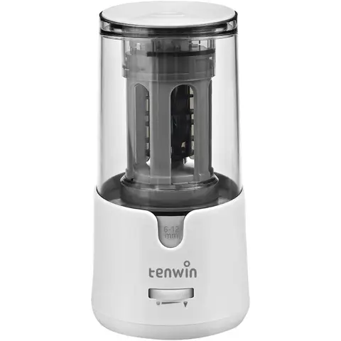 tenwin Electric Pencil Sharpener, AC Adapter Powered Sharpener with Container for 6-12mm Coloured Pencils, Auto Stop for Artists, Kids, Office, Classroom, School Use, Portable, Heavy Duty (White)
