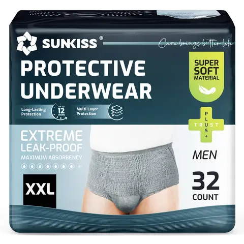 SUNKISS Inkontinenz Pants Männer, Tagsüber Einweg Erwachsenen Windelhosen, Herren Windeln mit Maximaler Saugfähigkeit, Grau, Größe XXL, 32 Stück 1er Pack
