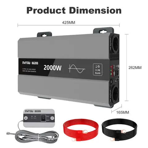 12V 2000W Nennleistung, 4000W Spitzenleistung, reiner Sinuswellen‑Inverter SAK2000W