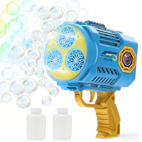 TOKKY Children's Electric Bubble Gun, 36-Hole High-Density Bubbles, Leak-Proof Design, Large-Capacity Bubble Bottle, Colorful Lights, Comes with Replacement Bubble Liquid, Easy-to-Install Bubble Toy, Suitable for Outdoor Parent-Child Interaction - Blue