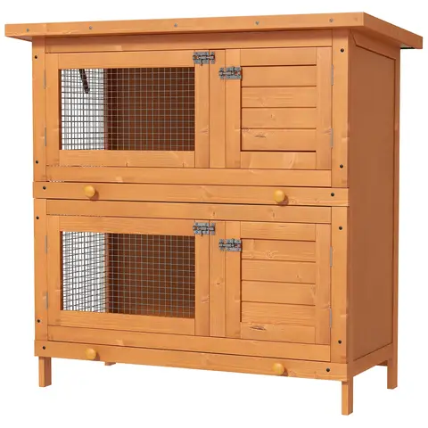 PawHut Rabbit Hutch Outdoor Guinea Pig Hutch Wooden Duck House Pet Cage with Opening Roof, 90 x 45 x 90cm