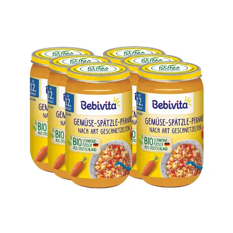 Bebivita Vegetable Spaetzle Pan in the Style of Geschnetzeltes (from 12 months) Multipack 6 x 250 g