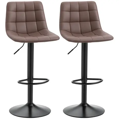 HOMCOM Adjustable Bar Stools Set of 2, Swivel PU Leather Upholstered Barstools with Tufted Seat and Back Brown