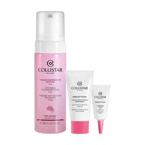 XMAS25 Gesicht: Beruhigender Reinigungsschaum 180ml + HA+ Creme 25ml + Mini Eye Hydrogel 5ml