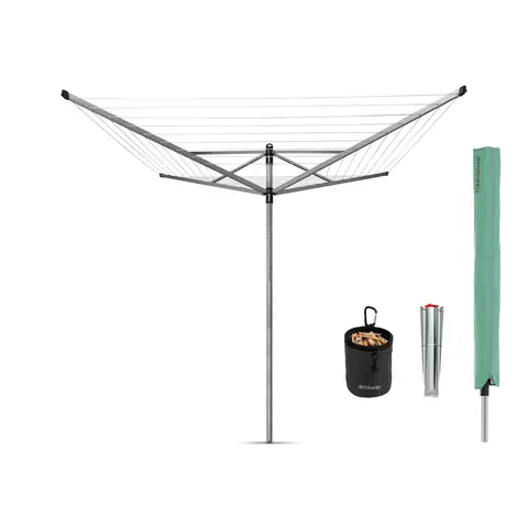 Brabantia Rotary Lift-O-Matic, 50 metre with Ground Spike, 45mm diameter, Cover, Peg Bag and Pegs