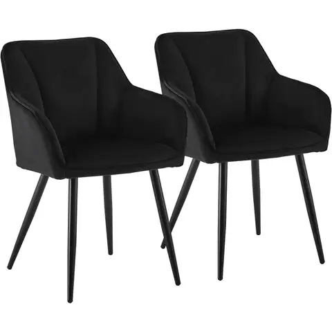 CLIPOP Dining Chairs Set of 2 Grey Velvet Padded Kitchen Tub Chair with Armrest and Metal Legs, Lounge Upholstered Armchair for Living Room Bedroom or Home Office 0322 black 44*50*84 cm