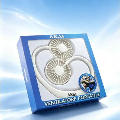 Akai Blow Tragbarer Sport-Nackenventilator, Schwarz/Weiß Zufällige Farbe
