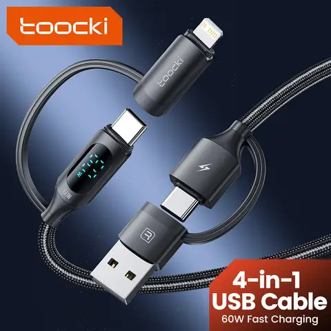 toocki 4 in 1 Charging Cable, Fast Charger USB C to Lightning Cable, Braided USB to USB C Cable, Travel Essential Multi Charging Cable for iPhone 17/16/15/14 Series/Pad/MacBook/Galaxy/Laptops and More