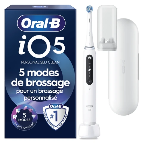 Oral-B iO 5N Brosse À Dents Électrique Blanche, 1 Brossette, 1 Étui De Voyage