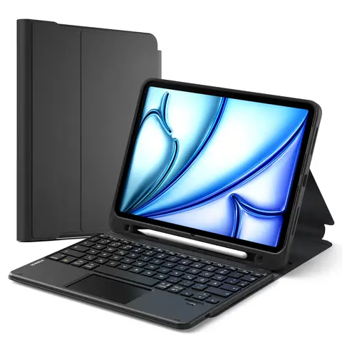 Inateck iPad 11 Hülle mit Tastatur(A16 2025), iPad 10 Gen. Hülle mit Tastatur,für iPad Air 11" M4/ M3/M2 (2026/2025/2024),Air 5/4, Pro 11,mit Touchpad und Stifthalter, Abnehmbar,QWERTZ,Classic N0001