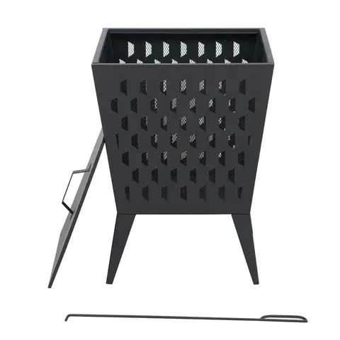 SUNJOY 46x46 cm Feuerschale aus Stahl für Holz, mit Deckel und Feuerzange, für den Garten