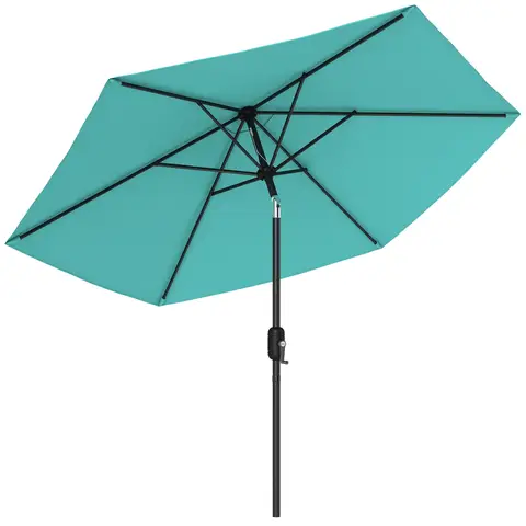 Outsunny 2.6 m Garden Parasol Umbrella with Aluminium Pole, Outdoor Table Market Patio Umbrella Sun Shade with Tilt and Crank, Vent, Turquoise