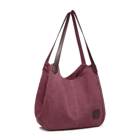 Kono Canvas Shoulder Tote Bag, Vintage Hobo Handbag for Women, Casual Top Handle Bag for Work School Travel Shopping Claret