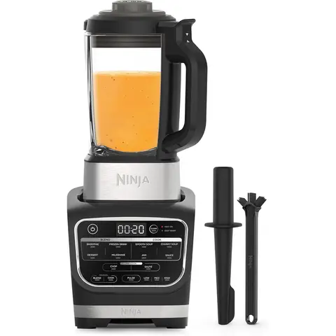 Ninja Foodi Blender & Soup Maker, 10 Auto-iQ Programs, 1.7L Glass Jug, Hot & Cold Blender, Built-in Heating Element, Tamper, Cleaning Program & Brush, 1000W, Black HB150EU