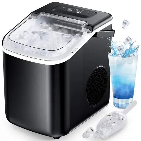 Ice Maker Machine, Countertop & Portable with Carry Handle, Self-Cleaning, 9 Cubes in 6 Mins, Ideal for Home, Kitchen, Camping, RV