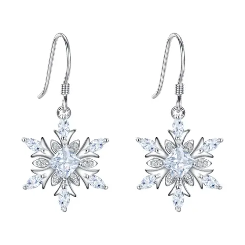 Ever Faith Snowflake Earrings, 925 Sterling Silver Clear Cubic Zirconia, Christmas Earrings Gift for Family